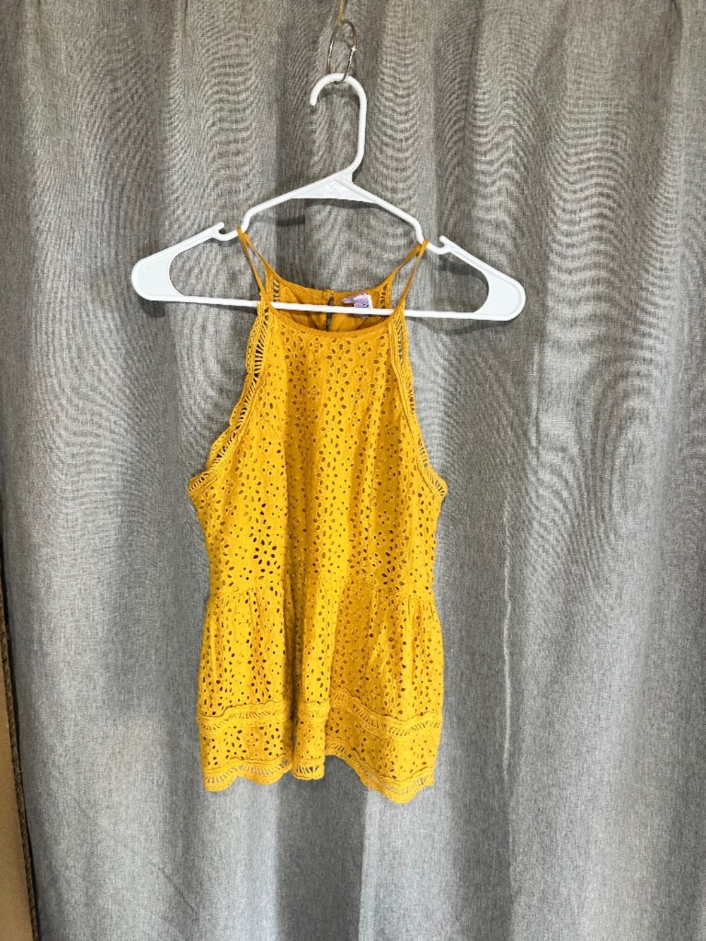 Women’s Mustard Eyelet Halter Tank Top
